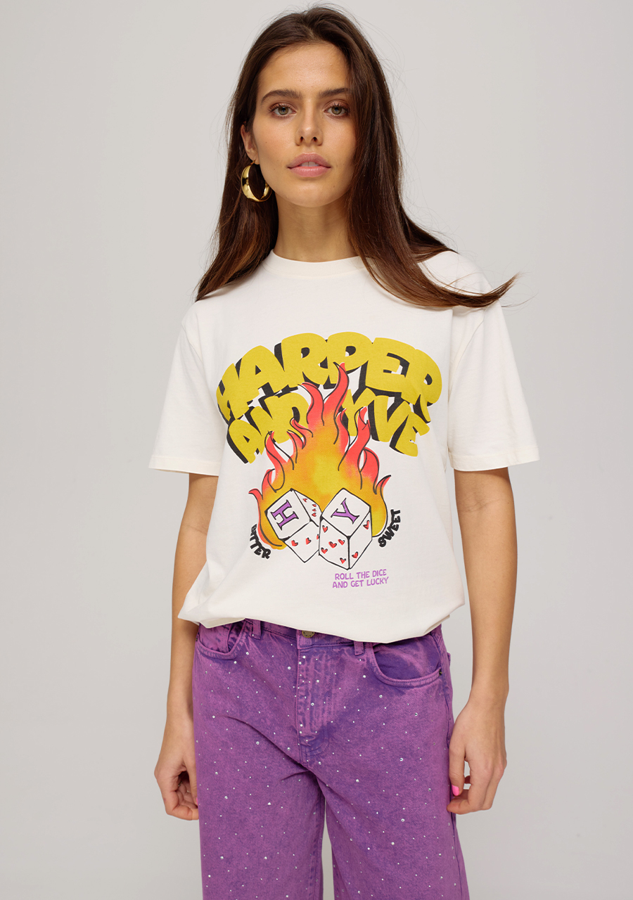 Harper & Yve T-shirt Rollthedice SS25Y302 Wit