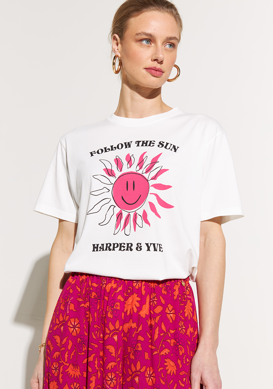 Harper & Yve T-shirt Smiley SS24D302 Wolwit-ecru