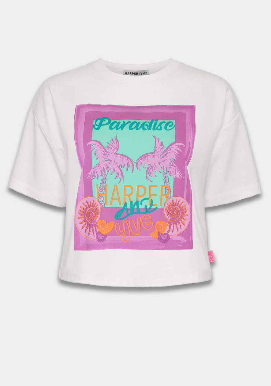 Harper & Yve T-shirt cropped Paradise HS24D311 Wolwit-ecru