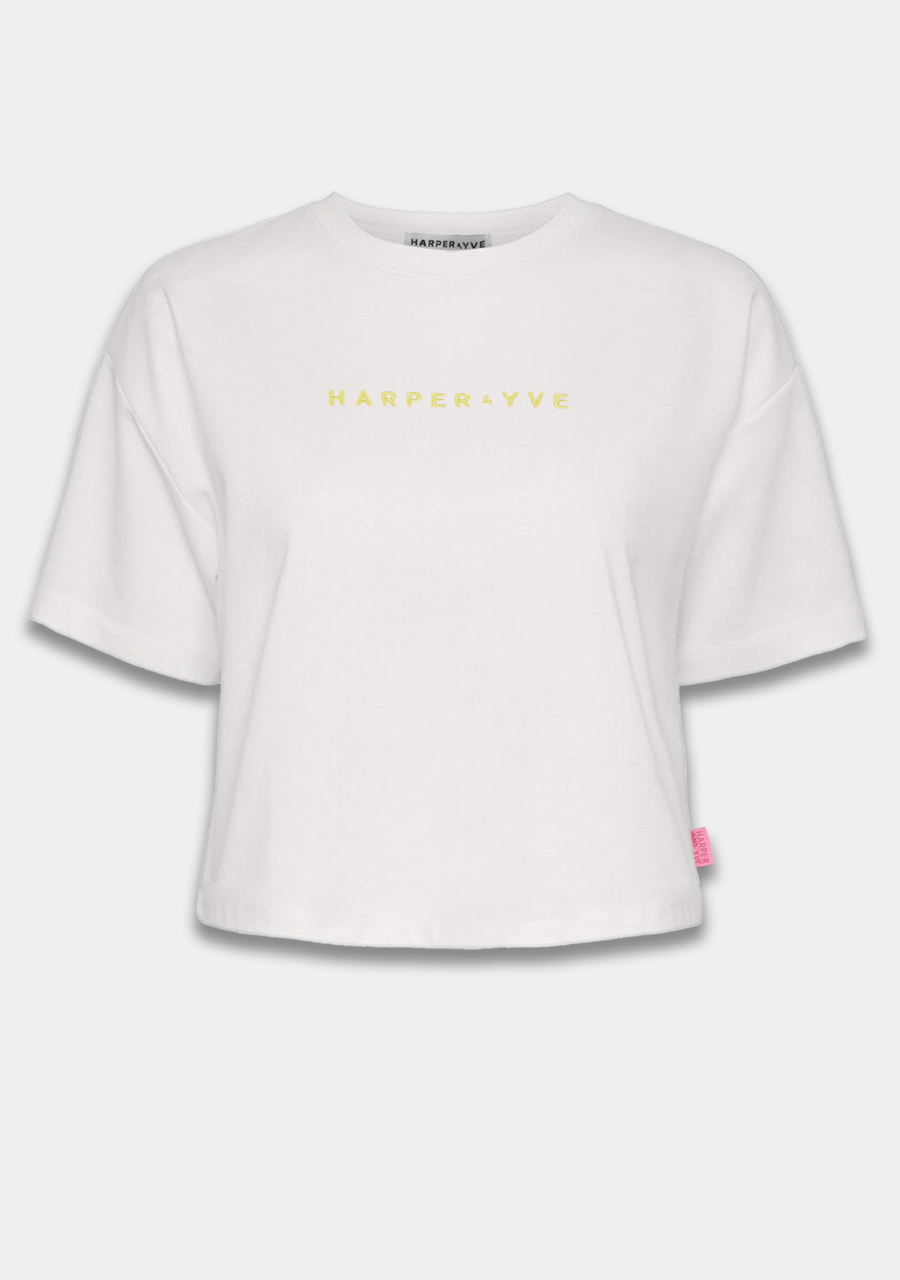 Harper & Yve T-shirt cropped logo HS24D318 Wolwit-ecru